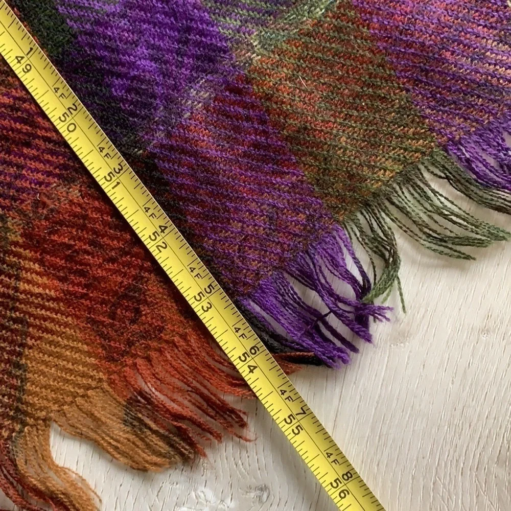 Authentic FENDI scarf wrap blanket fringe‎ plaid logo oversized luxury purple